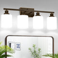 4-Light Bathroom Light Fixtures with Milky White Shades - Eye Friendly