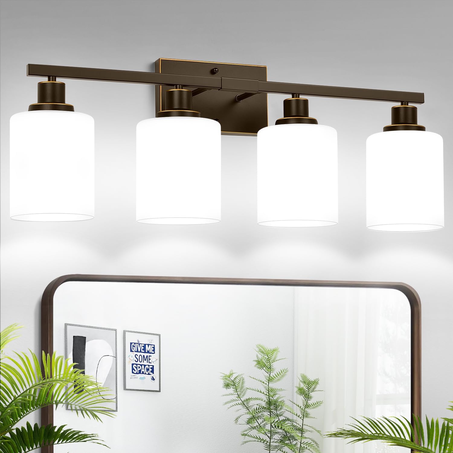 4-Light Bathroom Light Fixtures with Milky White Shades for Style