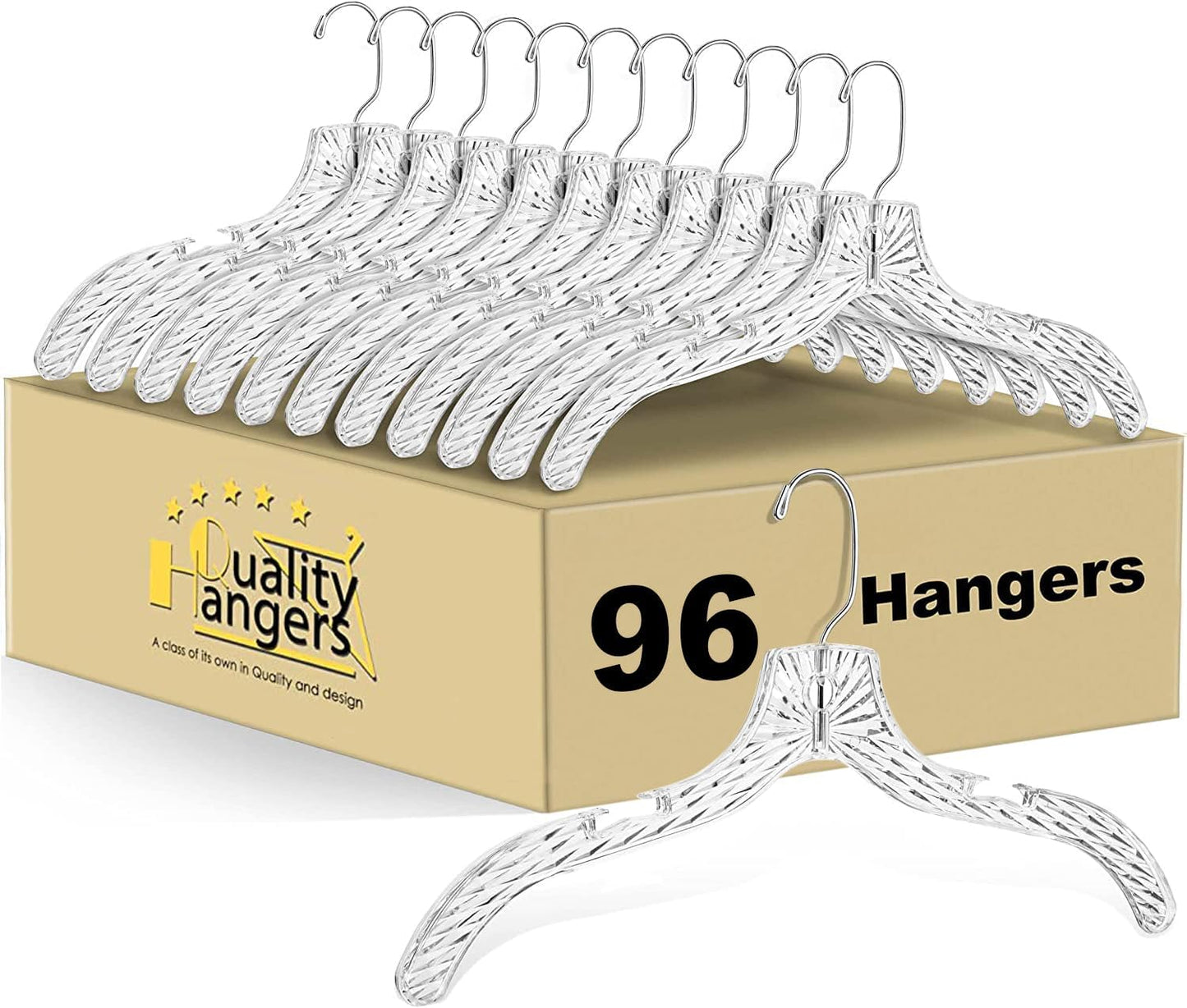 Quality Clear Plastic Hangers Set of 96 for Coats and Dresses