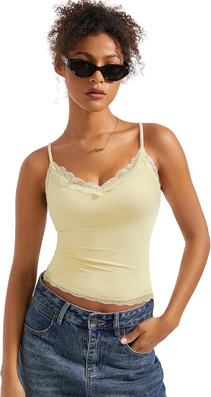 SUUKSESS Women Padded Lace Double Lined Tank Tops for Summer