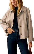 Womens Cropped Trench Coat with Checkered Lining - Classic Fit