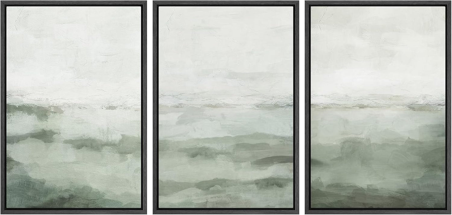 Sage Green Abstract Prints Framed Canvas Art for Modern Decor