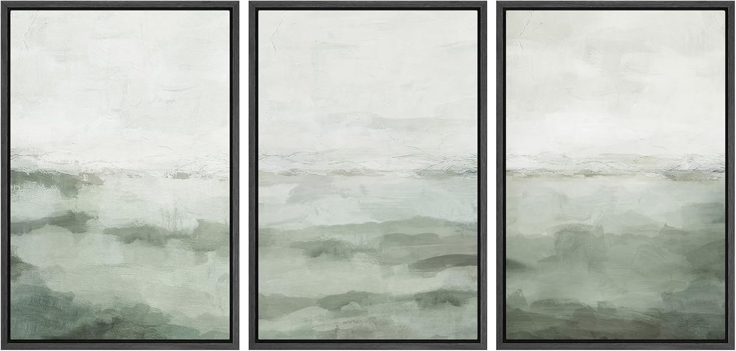 Sage Green Abstract Prints Framed Canvas Art for Modern Decor