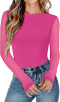 Women Long Sleeve Mesh Bodysuit - Slimming Crew Neck Shapewear