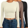 Womens Long Sleeve Crop Tops 3 Pack - Slim Fitted Y2K Style AUTOMET