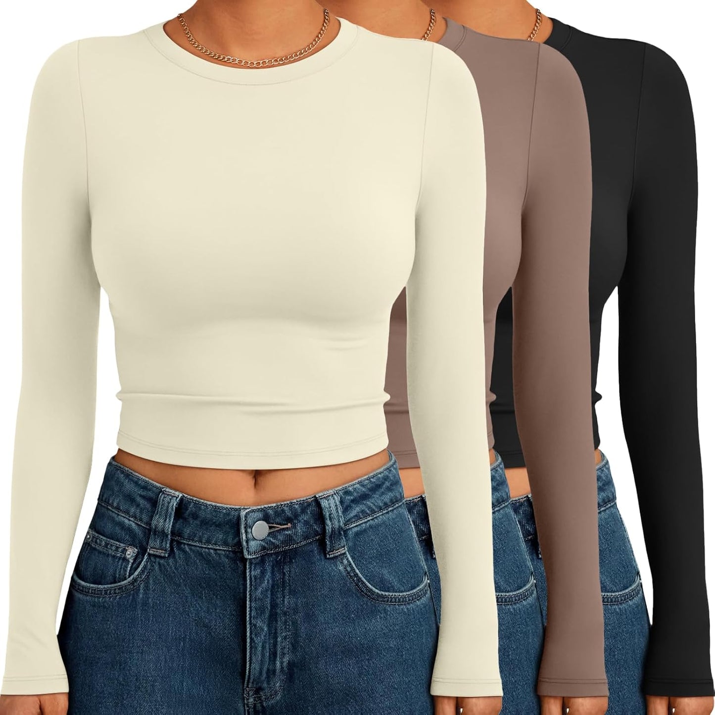 AUTOMET 3 Pack Womens Long Sleeve Crop Tops for Fall Fashion