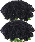 Artificial Black Roses 50 Pcs Bulk - Realistic Velvet Silk Stems