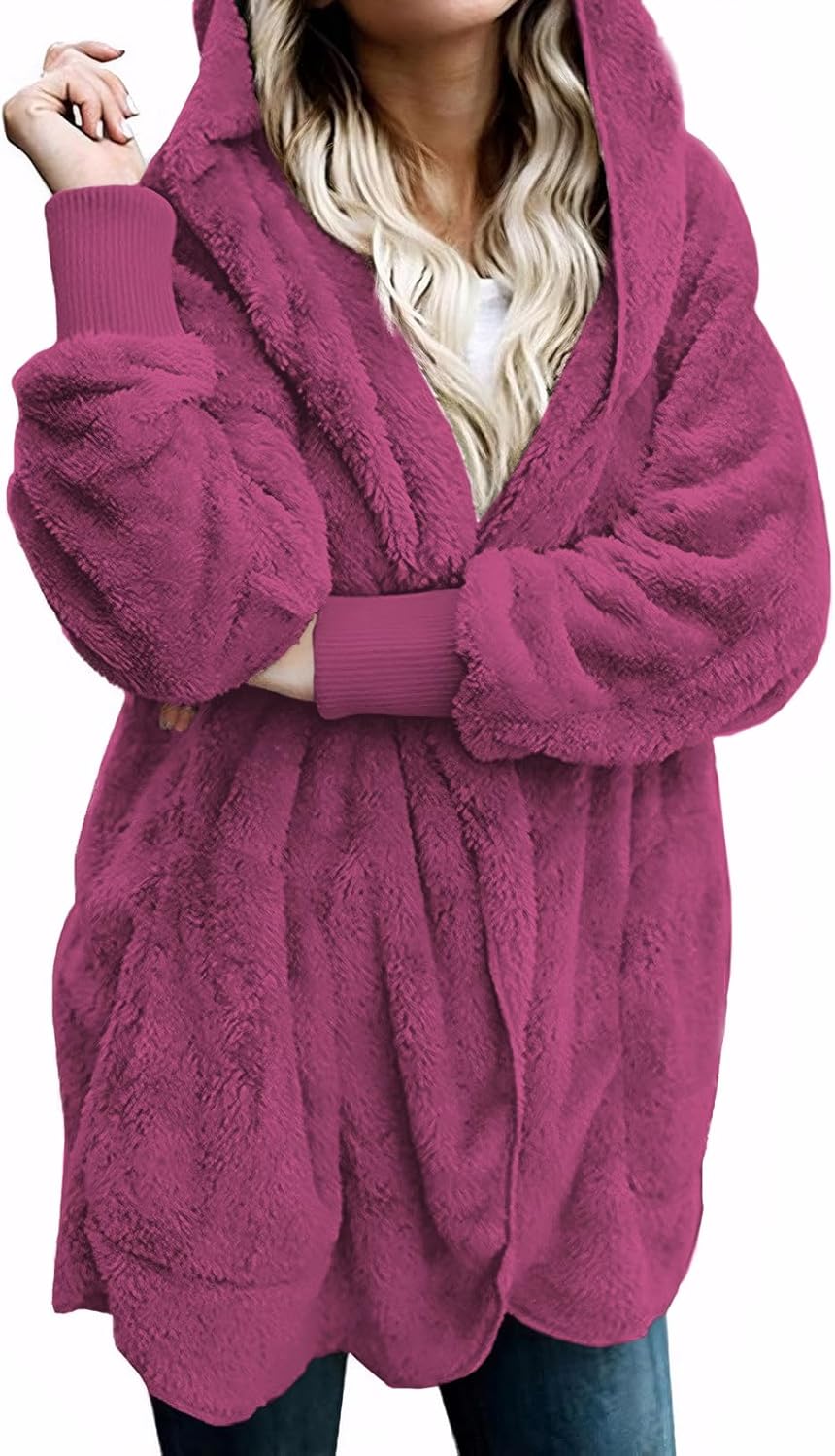 Zilcremo Women Hooded Cardigan Fuzzy Jacket for Winter Wear