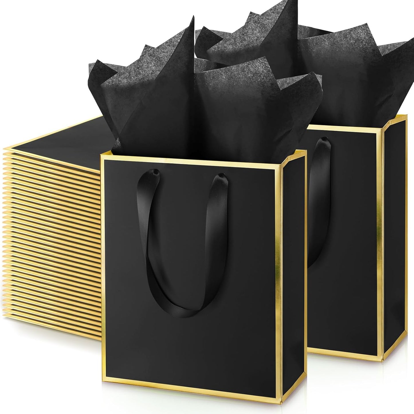 Yeaqee 50 Pack Metallic Gift Bags with Tissue Paper for Events