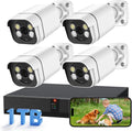 4K Security Camera System 4pcs 2K PoE Turret Cameras - Color Night