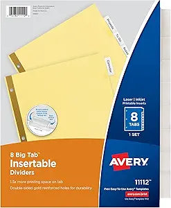 Avery 8-Tab Binder Dividers with Big Tabs for Easy Organization