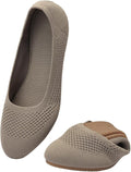 Puxowe Womens Ballet Flat Shoes Round Toe Knit Slip On (Style 7YGT)