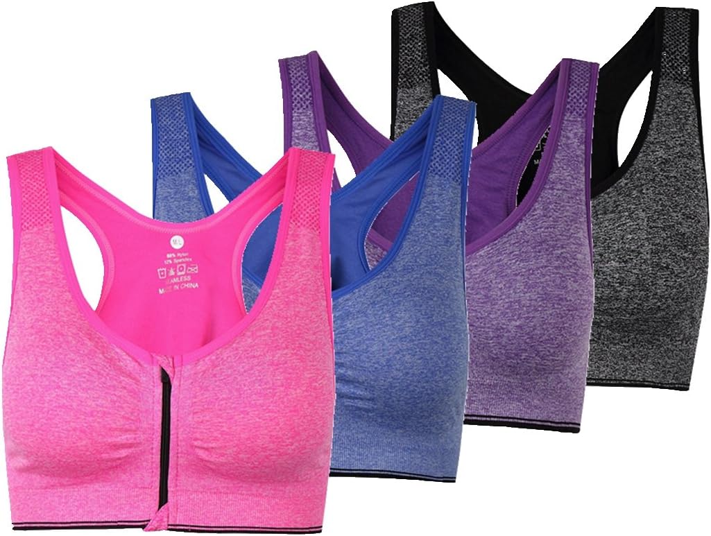 Women's Zipper Front Closure Sports Bra for Yoga and Fitness