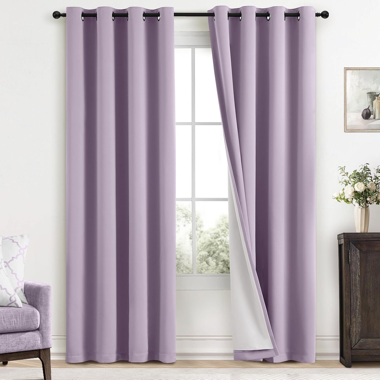 Yakamok Lilac Blackout Curtains 84 Inches Long for Bedrooms