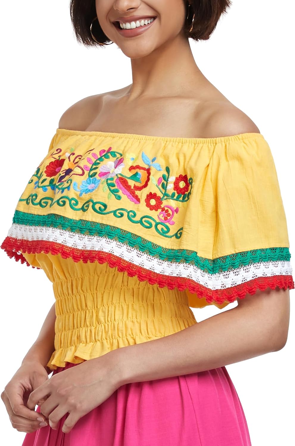 YZXDORWJ Women Mexican Embroidered Off-Shoulder Shirt Top