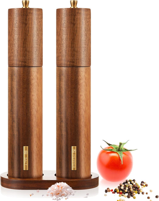 Wooden Salt and Pepper Grinder Set for Kitchen with Tray