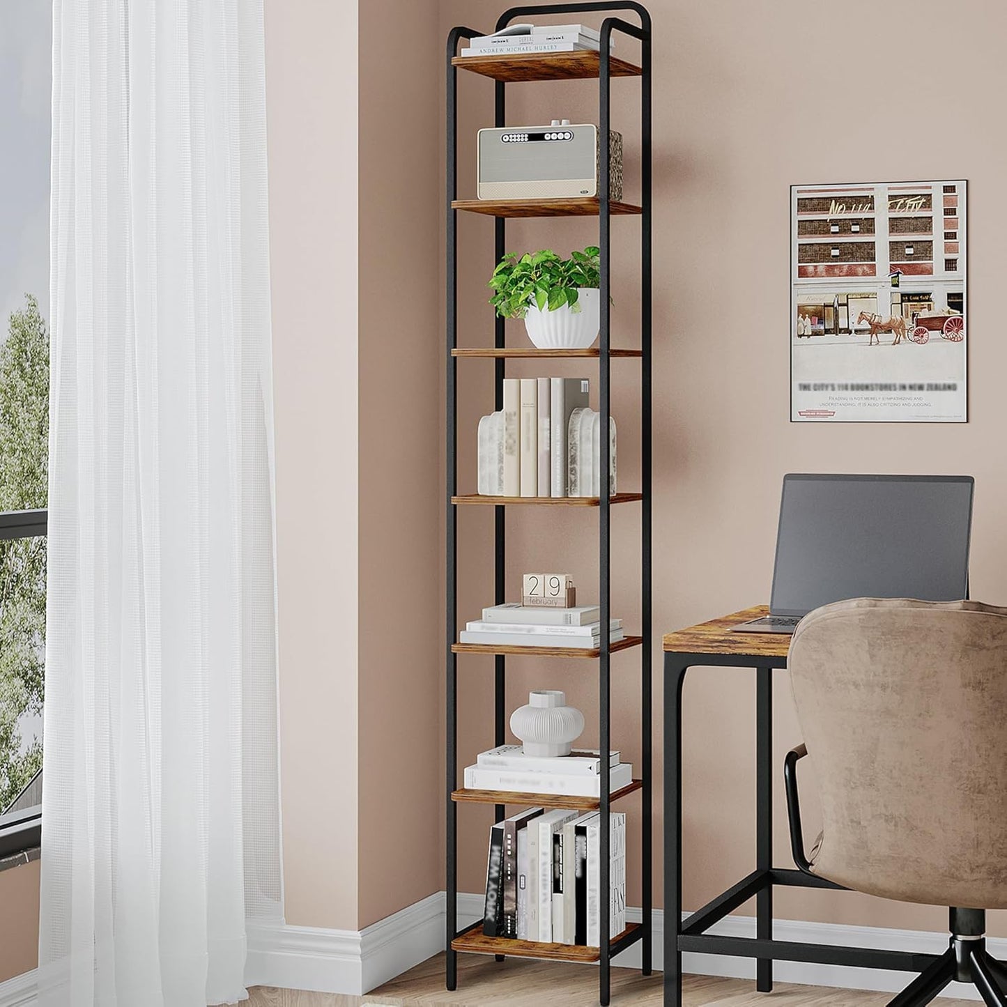 Narrow Bookcase Bookshelf for Home Office and Living Room