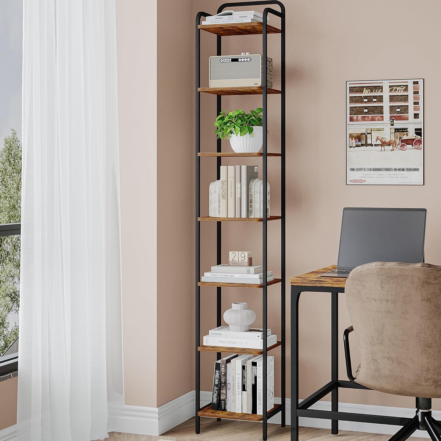 Narrow Bookcase Bookshelf for Home Office and Living Room
