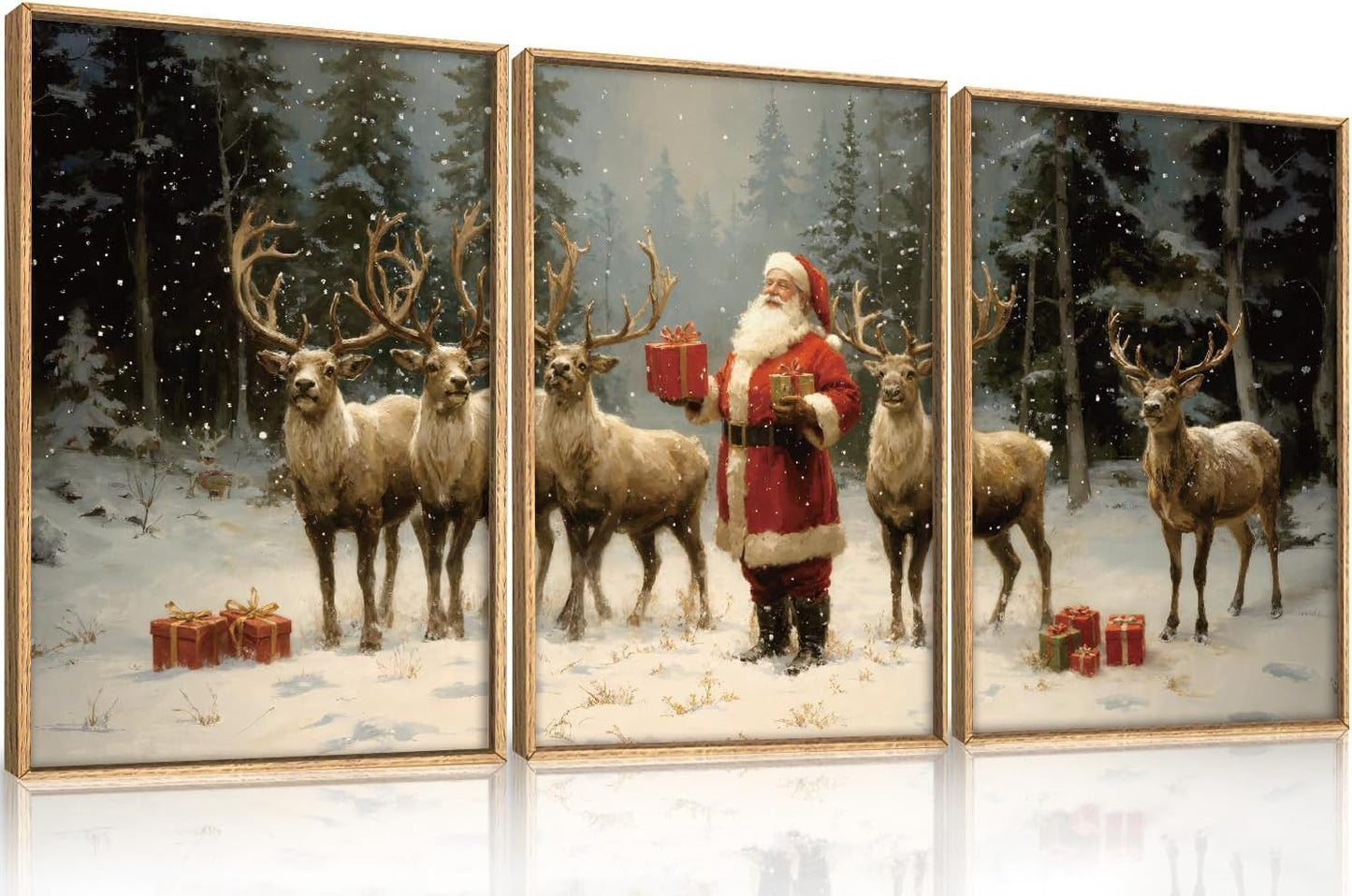 Large Christmas Santa Claus Framed Canvas Wall Art Set for Home