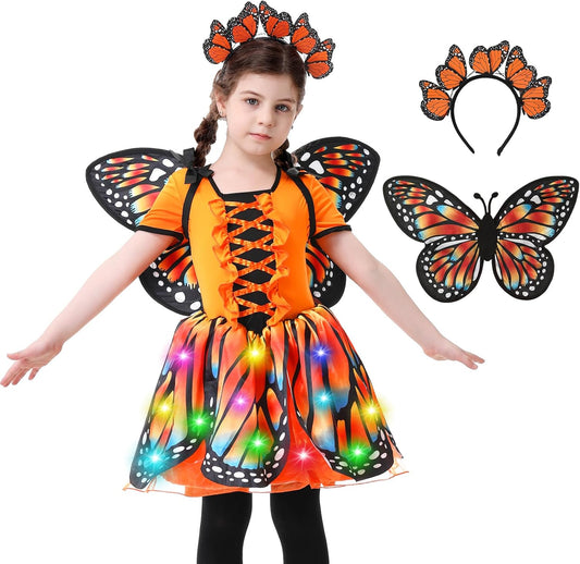 Resiwai Girls Light Up Butterfly Costume for Halloween Fun