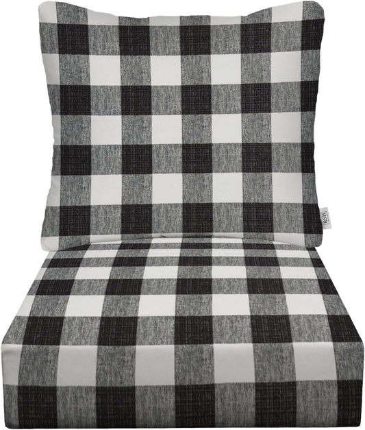 Deep Seating Cushion Set for Outdoor Furniture in Black Buffalo Plaid