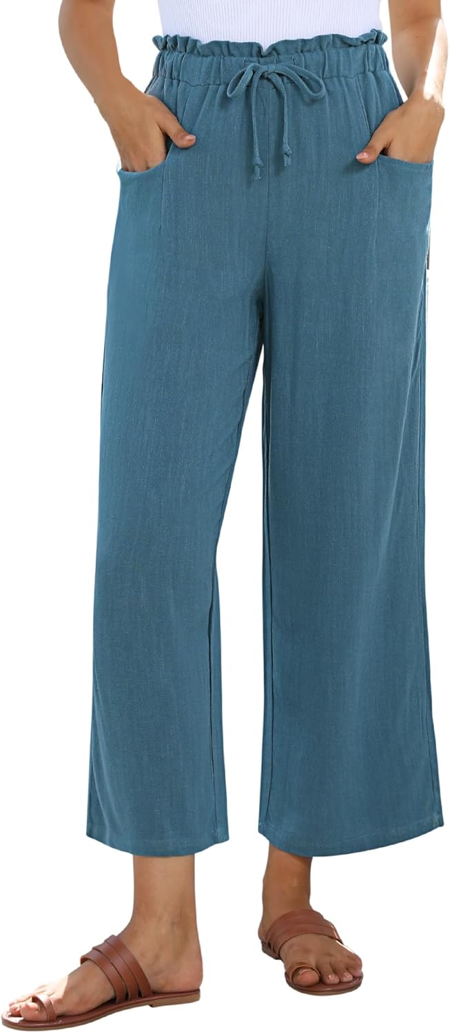 Wide Leg Linen Pants for Women - Casual Summer Palazzo Trousers