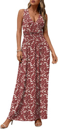CATHY Women's Casual Sleeveless Deep V Neck Beach Waist Maxi Dress