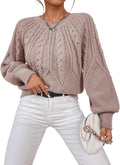 Womens Cable Knit Chunky Crewneck Sweater - Lantern Sleeve Fit