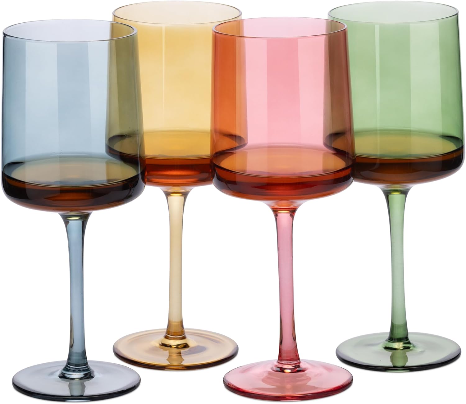 Navaris Multi-Colour Tinted Wine Glasses Set of 4 for Stylish Dining