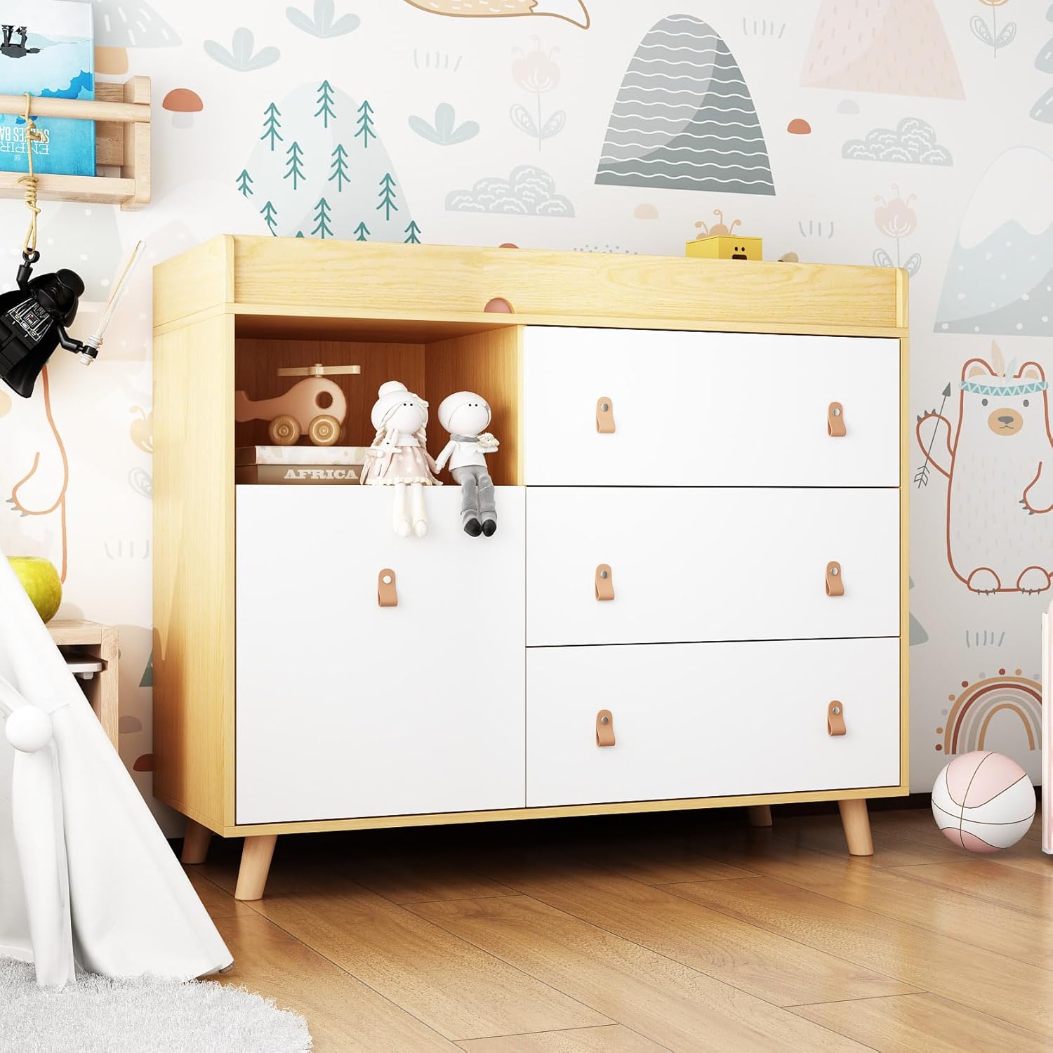 Baby Dresser Changing Table with Hidden Laundry Basket Storage