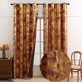 Burnt Orange Velvet Blackout Curtains with Gold Foil Leaf Print