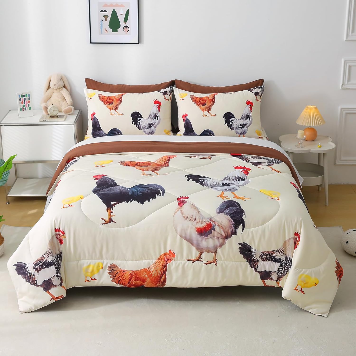 Wajade Chicken Comforter Set 7 Pcs Full Size Bedding for Kids
