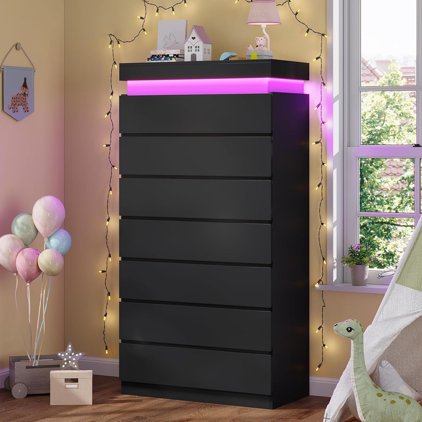 Tall 7 Drawer Dresser with LED Light for Modern Bedrooms
