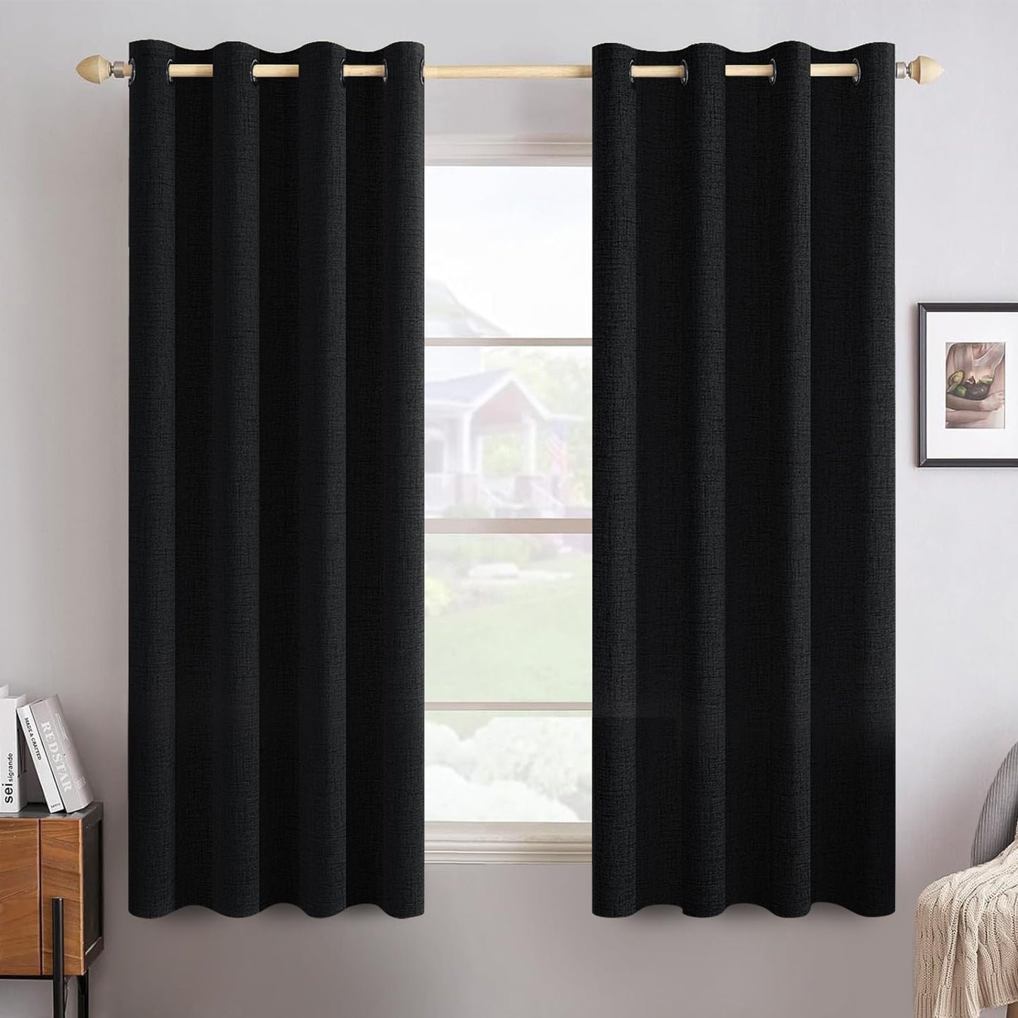 MIULEE Linen Texture Blackout Curtains for Bedroom 52x45 Inch