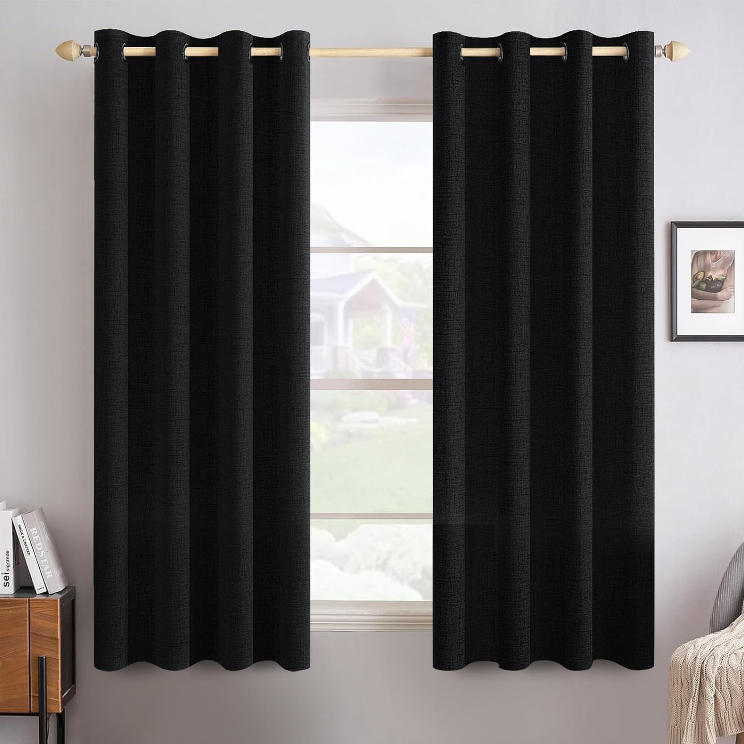 MIULEE Linen Texture Blackout Curtains for Bedroom 52x45 Inch