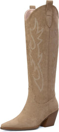 Cowgirl Boots Knee High Pointed Toe Block Heel - Western Suede tall