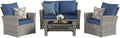 4 Pieces Patio Furniture Set Wicker Outdoor Sectional Sofa