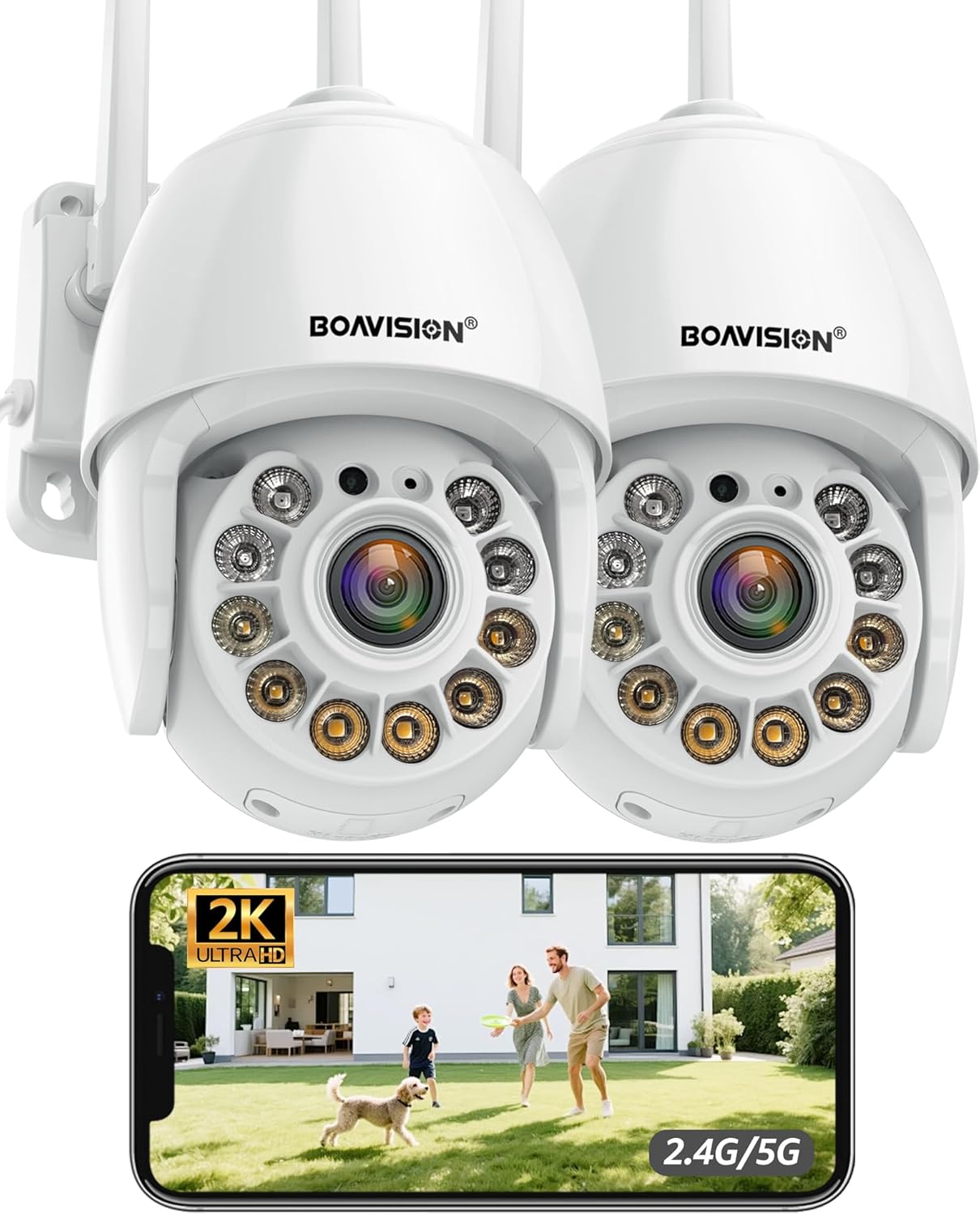 BOAVISION 2K Security Camera Outdoor with AI Human Tracking