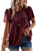 Womens Summer Crewneck Short Sleeve Chiffon Blouse - Flowy