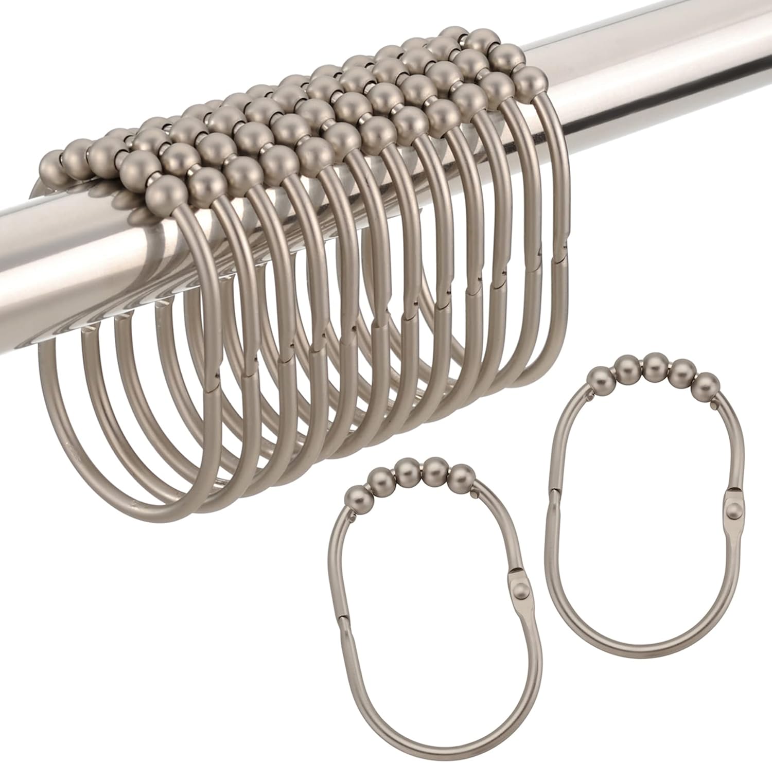 Rust-Resistant Matte Nickel Shower Rings - Set of 12