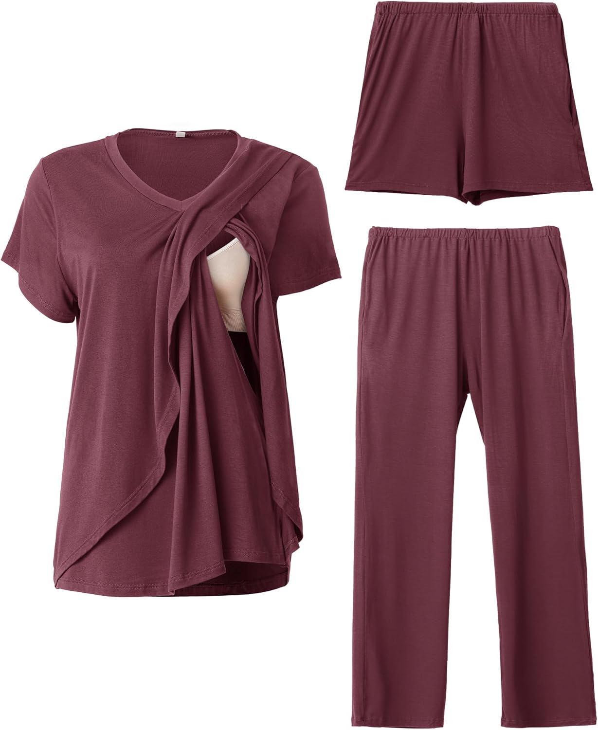 V Neck Nursing Pajamas Set for Postpartum Comfort and Style