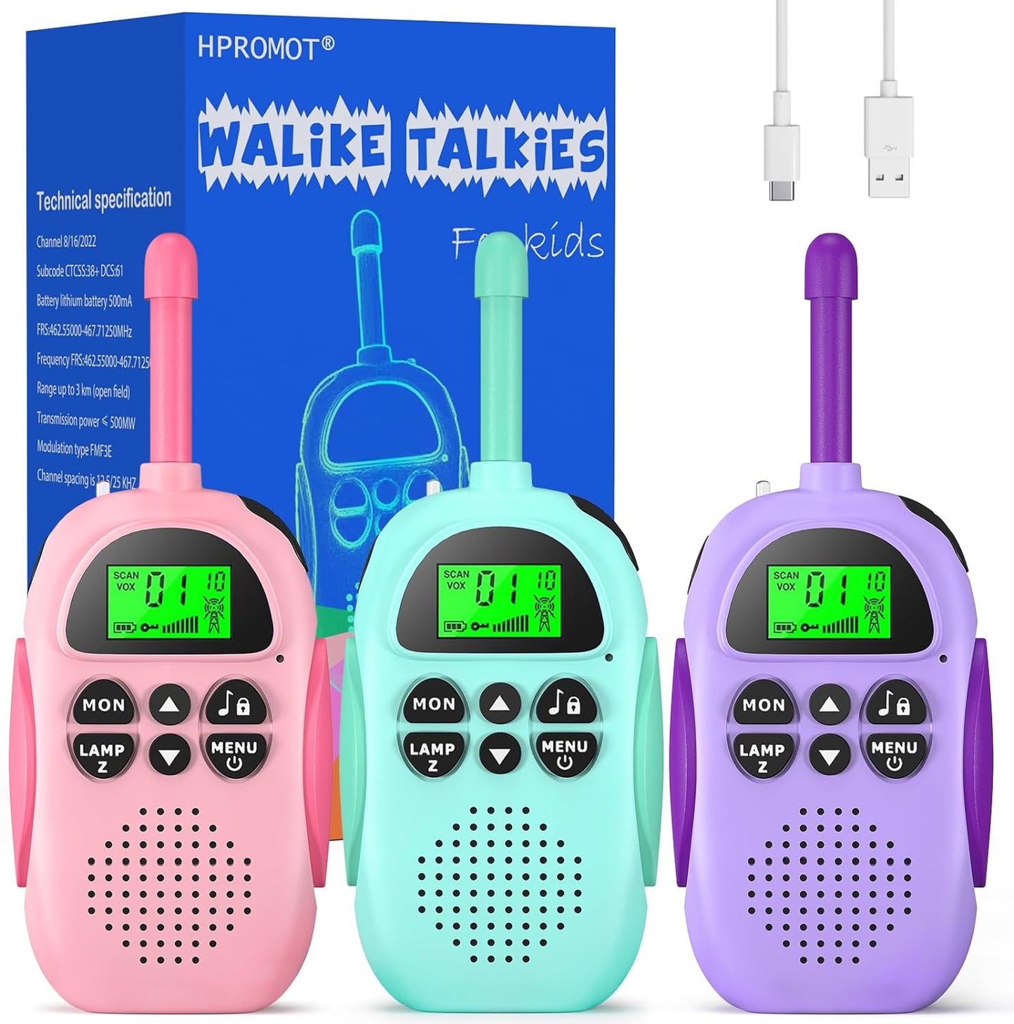 Walkie Talkies for Kids Rechargeable 3 Pack for Outdoor Fun