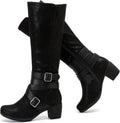 Women's Knee High Boots with Chunky Heel and Pointed Toe (Style Q5NN)