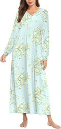 Ekouaer Nightgown Long Sleeve V Neck Full Length (Style XMRR)