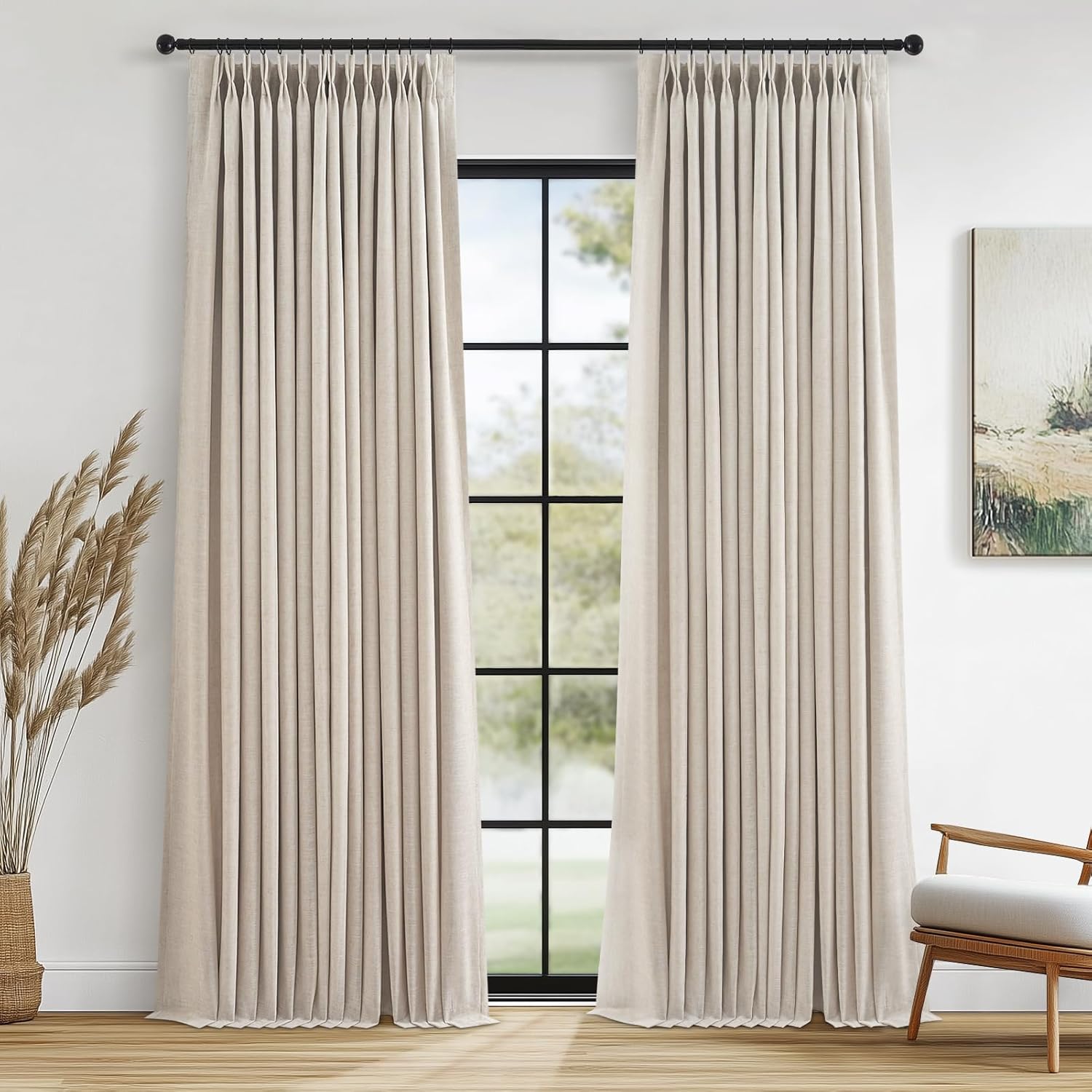 Topfinel Beige Pinch Pleated Blackout Curtains for Privacy