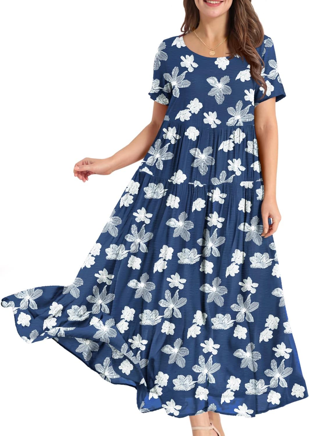 YESNO Women Casual Bohemian Floral Dress with Pockets