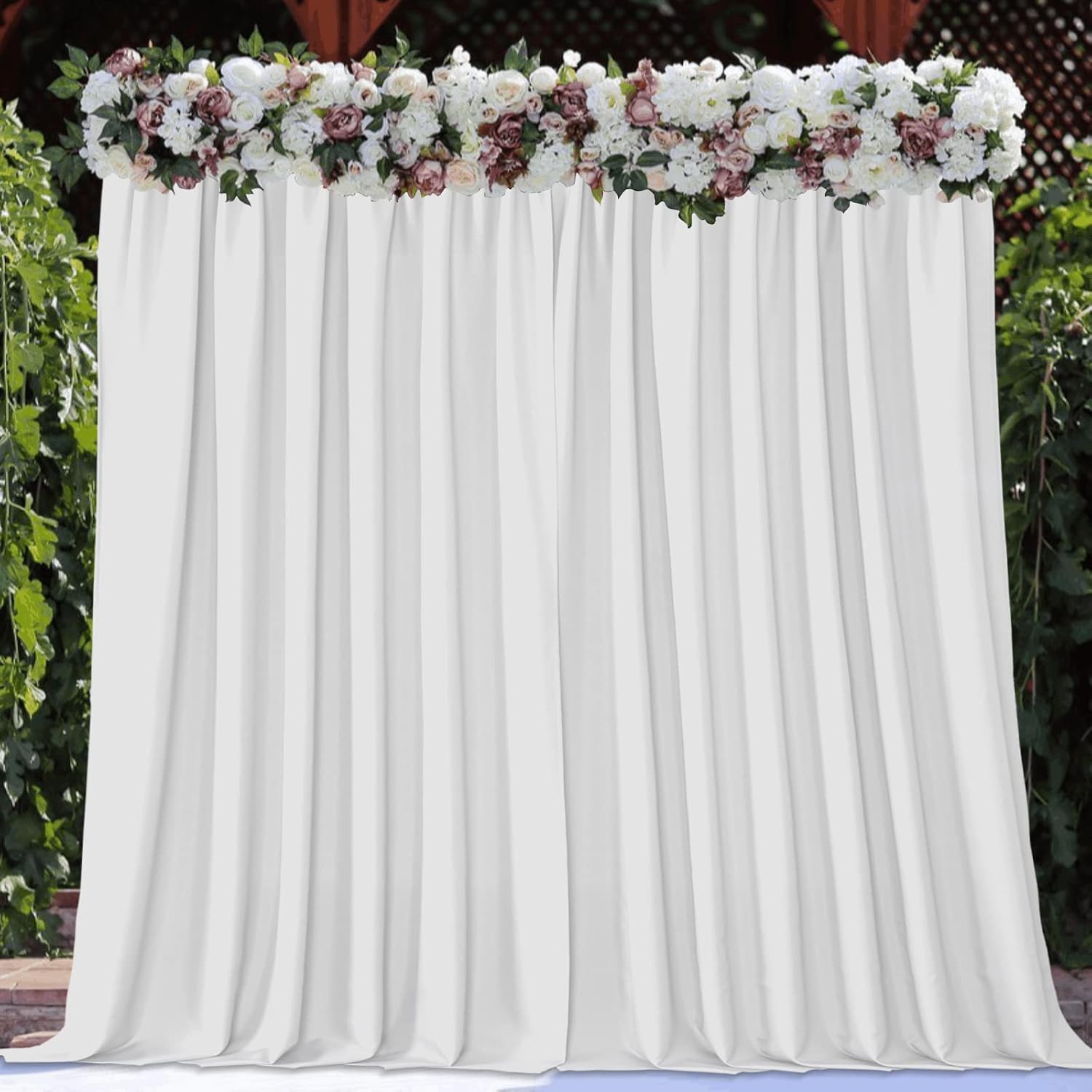 Joydeco Wrinkle-Free White Wedding Curtains - 5ft x 10ft, 2 Panels