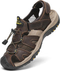 Men's Leather Sport Sandals - Closed Toe Lightweight Trail Shoe