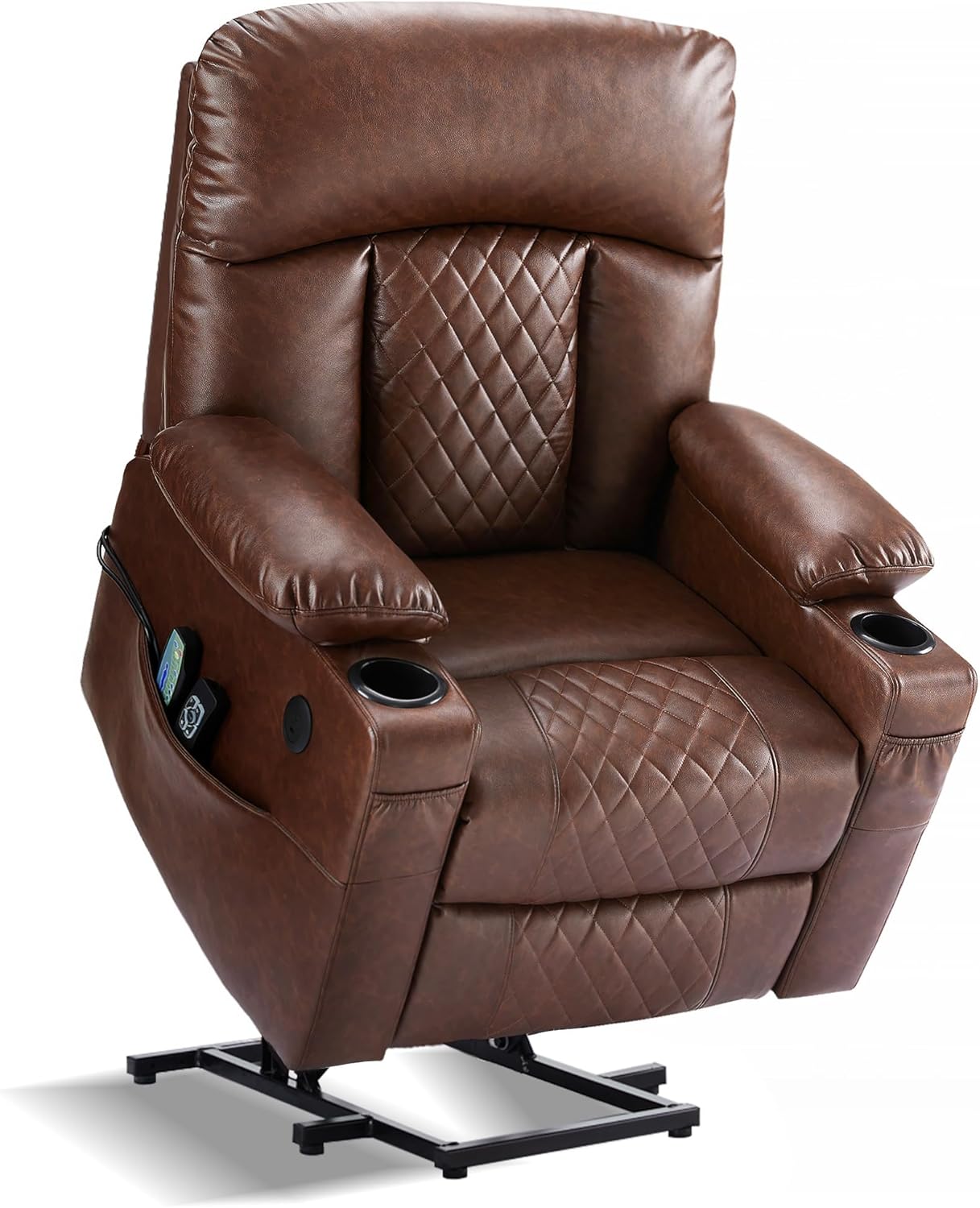 Dual Motor Power Lift Recliner with Heat & Massage, Leather, USB Ports