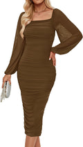 ZESICA Ruched Bodycon Midi Dress - Flattering Backless Square Neck Out